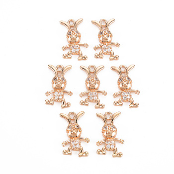 Rack Plating Brass Micro Pave Clear Cubic Zirconia Pendants, Long-Lasting Plated, Cadmium Free & Lead Free, Rabbit, Light Gold, 18.5x11x3.5mm, Hole: 1.6mm