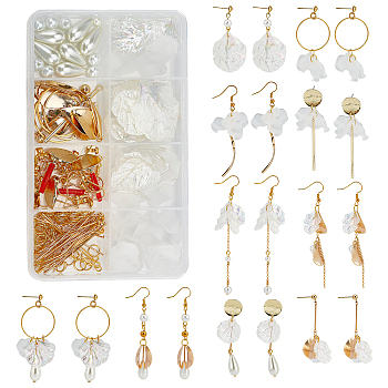 SUNNYCLUE DIY Pedal Drop Earring Making Kits, Including Leaf & Petal Acrylic & Brass & Alloy 304 Stainless Steel Pendants, Glass & Acrylic Pearl Beads, Brass Earring Hooks & Stud Earring Findings, Golden