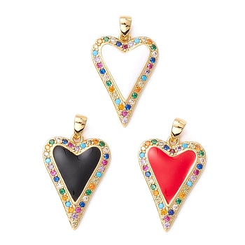 Brass Micro Pave Colorful Cubic Zirconia Pendants, with Enamel, Real 18K Gold Plated, Lead Free & Cadmium Free & Nickel Free, Heart, Mixed Color, 21.5x15x3mm, Hole: 2.5x4mm