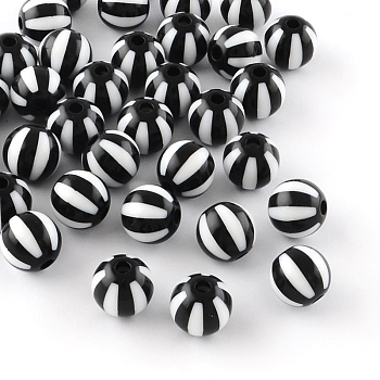 Strip Opaque Acrylic Beads, Round, Black, 19~20x18mm, Hole: 3mm