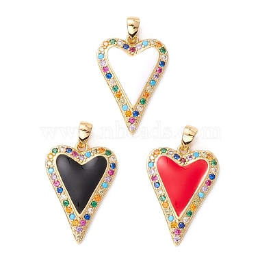 Real 18K Gold Plated Mixed Color Heart Brass+Cubic Zirconia+Enamel Pendants