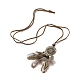 Alloy Woven Net with Feather Pendant Necklace with Wood Beads(NJEW-P261-01AB)-1