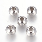 Tarnish Resistant 201 Stainless Steel European Beads, Rondelle, Stainless Steel Color, 10x8mm, Hole: 4mm(X-STAS-F170-01P-A)