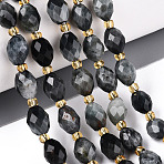 Natural Eagle Eye Stone Beads Strands, Faceted, Oval, with Seed Beads, 8~9x6~8mm, Hole: 1~1.2mm, about 17~19pcs/strand, 7.09~7.87 inch(18~20cm)(G-N342-53-8x6-03)