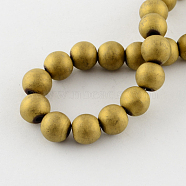 Non-magnetic Synthetic Hematite Beads Strands, Frosted, Grade A, Round Beads for Bracelet Making, Golden Plated, 4mm, Hole: 1mm, 100pcs/strand(G-Q933-4mm-07)