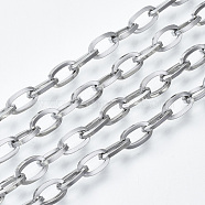 304 Stainless Steel Chains, Cable Chains, with Spool, Unwelded, Stainless Steel Color, 8x4x1mm, about 82.02 Feet(25m)/roll(CHS-S001-03B-P)