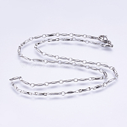 304 Stainless Steel Chain Necklaces, with Enamel and Lobster Claw Clasps, Rectangle, Stainless Steel Color, 17.7 inch(45cm)(X-STAS-P164-08P)