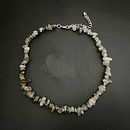 Natural Feldspar Chip Beaded Necklaces for Women, 0.39 inch(1cm)(IW6789-37)