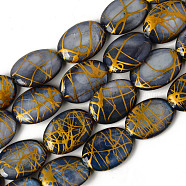 Natural Freshwater Shell Beads Strands, Dyed and Drawbench, Oval, Prussian Blue, 17~18x12~13x4~5mm, Hole: 0.6mm, about 22pcs/strand, 14.96 inch(38cm)(X-SHEL-N026-90)