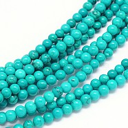 Natural Magnesite Round Bead Strands, Dyed & Heated, Medium Turquoise, 4mm, Hole: 1mm, about 101pcs/strand, 15.55 inch(TURQ-E022-38B-4mm)