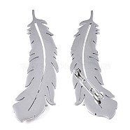 201 Stainless Steel Feather Lapel Pin, Creative Badge for Backpack Clothes, Nickel Free & Lead Free, Stainless Steel Color, 82x26x7mm, Pin: 0.7mm(JEWB-N007-121P)
