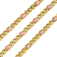 Ion Plating(IP) 304 Stainless Steel Enamel Chains, Soldered, with Spool, Pearl Pink, 11x3x1.5mm(CHS-Q005-06G-04)