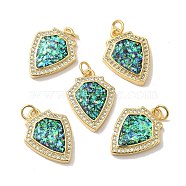 Rack Plating Brass Micro Pave Cubic Zirconia with Synthetic Opal Pendants, with Jump Ring, Lead Free & Cadmium Free, Long-Lasting Plated, Shield, Real 18K Gold Plated, 20.5x15.5x3.1mm(KK-D088-11G)