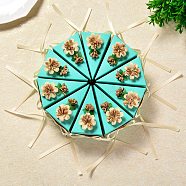 Cake-Shaped Cardboard Wedding Candy Favors Gift Boxes, with Plastic Flower and Ribbon, Triangle, Aquamarine, Finish Product: 9.4x6x6.2cm(CON-E026-01B)