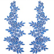 Polyester Metallic Embroidery Lace Appliques, Ornament Accessories for Cheongsam, Dress, Flower, Royal Blue, 360x145x1mm(DIY-WH0401-94A)