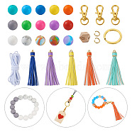 DIY Keychain Wristlet Making Kit, Including Alloy Key Rings & Lobster Claw Clasps, Wood Octagon with Eye & Silicone Round Beads, Polyester Elastic Cord, PU Leather Big Tassel Pendants, Mixed Color, 108Pcs/bag(DIY-TA0004-20)