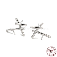 Rhodium Plated 925 Sterling Silver Stud Earring Findings, for Half Drilled Beads, with S925 Stamp, Real Platinum Plated, 10.5x14mm, Pin: 10.5x0.7mm and 0.6mm(STER-Q192-14P)