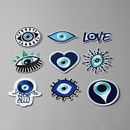 Evil Eye Theme Patch, Computerized Embroidery Cloth Iron on/Sew on Patches, Costume Accessories, Appliques, Blue, 29~63x52~60x1.5mm, 9pcs/set(PATC-WH0009-26)