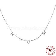Rhodium Plated 925 Sterling Silver Pendant Necklaces, Word Mom, for Mother's Day, Platinum, 15.75 inch(40cm)(XJ6705-2)