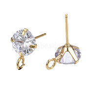 Brass Micro Clear Cubic Zirconia Stud Earring Findings, with Loop, Nickel Free, Real 18K Gold Plated, 12x8mm, Hole: 2mm, Pin: 0.7mm(X-KK-R132-065G-NF)