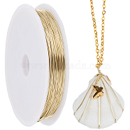 Eco-Friendly Copper Wire, Round Beading Wire, with Spool, Long-Lasting Plated, Real 14K Gold Plated, 26 Gauge, 0.4mm, about 196.85 Feet(60m)/Bag(CWIR-SC0001-04B-G)