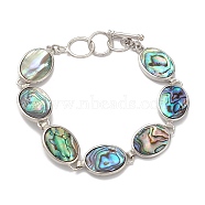 Natural Abalone Shell/Paua Shell Link Chain Bracelets, Platinum Brass Jewelry for Women, Cadmium Free & Lead Free, Oval, 7-7/8 inch(20.1cm)(BJEW-E077-01P-06)