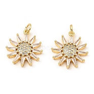 Rack Plating Brass Micro Pave Clear Cubic Zirconia Pendants, Real 16K Gold Plated, Sun, Clear, 20x18x3.5mm(KK-M253-10G-03)