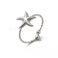 304 Stainless Steel Starfish Open Cuff Rings for Women, Stainless Steel Color, US Size 7 3/4(17.9mm)(RJEW-H136-06P)