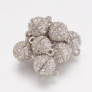 Alloy Rhinestone Magnetic Clasps with Loops, Oval, Platinum, 16x10mm, Hole: 1.5mm(RB-H116-2-N)