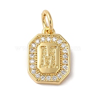 Real 18K Gold Plated Brass Micro Pave Clear Cubic Zirconia Pendants, with Jump Ring, Long-Lasting Plated, Lead Free & Cadmium Free, Letter Charms, Letter M, 12x8.5x2mm, Hole: 3mm(KK-L216-002G-M)