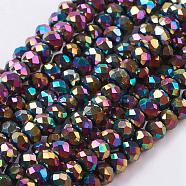 Faceted Rondelle Electroplate Glass Bead Strands, Multi-color Plated, 3x2mm, Hole: 1mm, about 165~169pcs/strand, 15~16 inch(38~40cm)(X-EGLA-D020-3x2mm-74)