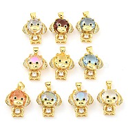 Rack Plating Brass Micro Pave Clear Cubic Zirconia Pendants, with Glass, Long-Lasting Plated, Cadmium Free & Lead Free, Dog Charms, Mixed Color, 20.5x16.5x8mm, Hole: 4x3.5mm(ZIRC-L100-154G)