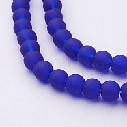 Transparent Glass Bead Strands, Frosted, Round, Blue, 6mm, Hole: 1.3~1.6mm, about 140pcs/strand, 31.4 inch(X-GLAA-S031-6mm-09)
