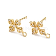 Flower Brass Micro Pave Cubic Zirconia Stud Earring Findings, with Loop, Long-Lasting Plated, Real 14K Gold Filled, 12.5x10mm, Hole: 1.4mm(KK-U042-19G)