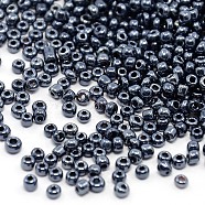(Repacking Service Available) 8/0  Glass Seed Beads, Metallic Colours, Black, 3mm, Hole: 1mm, about 12g/bag(SEED-C018-3mm-606)