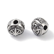 316 Surgical Stainless Steel Beads, Flat Round with Compass, Antique Silver, 8x8x8.5mm, Hole: 2mm(STAS-P362-36AS)