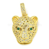 Brass Micro Pave Cubic Zirconia Pendants, Leopard Head Charms, Real 18K Gold Plated, 23.5x19.5x8mm, Hole: 6.5x4.5mm(KK-K354-13D-G)