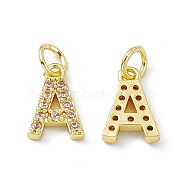 Real 18K Gold Plated Brass Micro Pave Clear Cubic Zirconia Charms, with Jump Ring, Letter.A, 11.5x8x2.5mm, Hole: 3.4mm(KK-E068-VB452-A)
