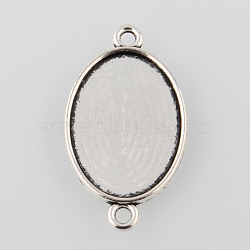 Antique Silver Tibetan Style Alloy Flat Oval Cabochon Connector Settings, Cadmium Free & Lead Free, Tray: 25x18mm, 36x21x2mm, Hole: 2mm(X-TIBE-M022-05AS)