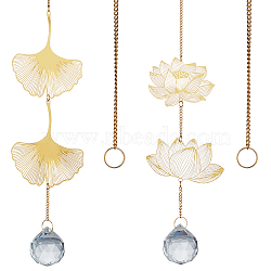 Hanging Leaf Crystal Pendant, for Home Window Chandelier Decoration, Golden, 38cm & 43cm, 2pcs/set(HJEW-WH0021-33)