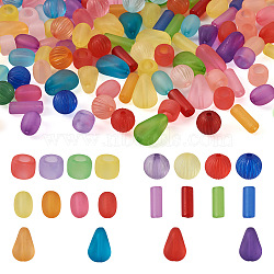 500Pcs 5 Style Transparent Acrylic Beads, Frosted, Column & Oval & Teardrop & Round, Mixed Color, 100pcs/style(FACR-PJ0001-04)