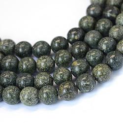 Natural Serpentine/Green Lace Stone Round Bead Strands, 8~8.5mm, Hole: 1mm, about 47pcs/strand, 15.5 inch(G-E334-8mm-14)