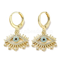 Real 18K Gold Plated Brass Dangle Leverback Earrings, with Cubic Zirconia, Evil Eye, Colorful, 29x17mm(EJEW-L269-017G)