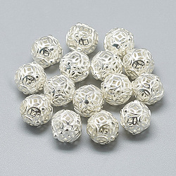 925 Sterling Silver Beads, Round with Copper Cash Pattern, Silver, 12x11mm(STER-T002-281S)