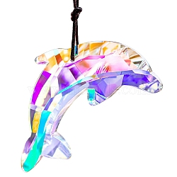 Glass Hanging Suncatchers, with Cord, for Garden Outdoor anging Ornaments , Dolphin, 76mm(PW-WGA1EEE-01)