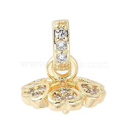 Brass Micro Pave Cubic Zirconia Peg Bails, Cup Peg Bails, Flower, Real 14K Gold Plated, 7x9.5x9.5mm, Hole: 3x2mm, Pin: 1mm(KK-Q788-03G)