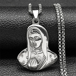 Virgin 304 Stainless Steel Pendant Necklaces for Men Women, Box Chain Necklaces, Non-Tarnish, Stainless Steel Color, 23.46 inch(59.6cm)(NJEW-K283-17P)