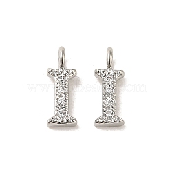 Initial Letter Brass Micro Pave Cubic Zirconia Pendants, Letter I, 9~10x4~10x1.5~2mm, Hole: 1.5mm(ZIRC-F008-I)