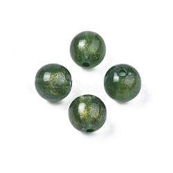 Opaque Acrylic Beads, Two Tone Color, with Glitter Powder, Round, Dark Green, 11.5x11mm, Hole: 2mm, about 520pcs/500g(MACR-N009-014A-05)