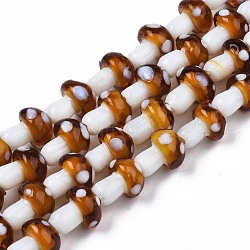 Mushroom Handmade Lampwork Beads Strands, Chocolate, 12.5~14x10~11mm, Hole: 1.2~1.5mm, about 24~25pcs/strand, 12.20 inch~12.99 inch(31cm~33cm)(LAMP-R116-24)